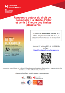 Séminaire théorique du projet CritÉcoDHu : « Rencontre autour du droit de déambuler : la liberté d’aller et venir à l’heure des limites planétaires »